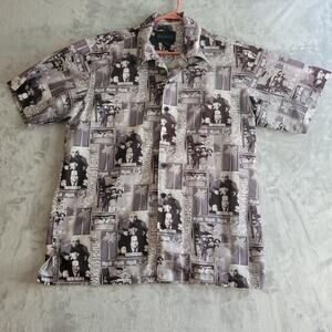 Ralph Marlin shirt mens XL the three stooges button up AOP Larry curly moe tree